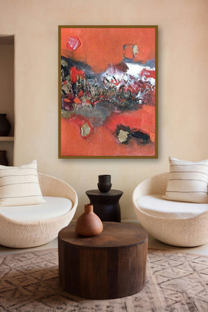 Red Abstract (Molten Dreams) by artist Deepak Guddadakeri displayed in a Boutique gallery