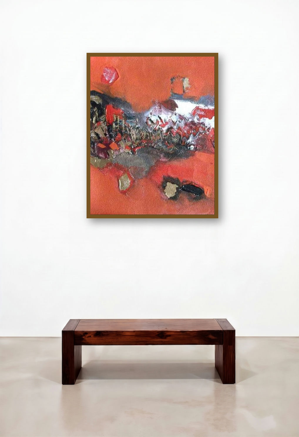 Red Abstract (Molten Dreams) by artist Deepak Guddadakeri displayed in a Classic Hotel Suite