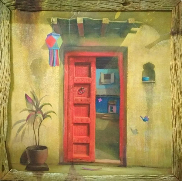 Red Door Painting by Gopal Pardeshi | ArtZolo.com