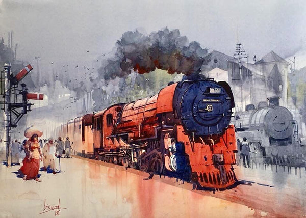 Red Steam Loco Painting by Bijay Biswaal | ArtZolo.com