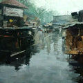 Cityscape oil painting titled 'Reflection 1', 24x30 inches, by artist Suresh Jangid on Stretch Canvas