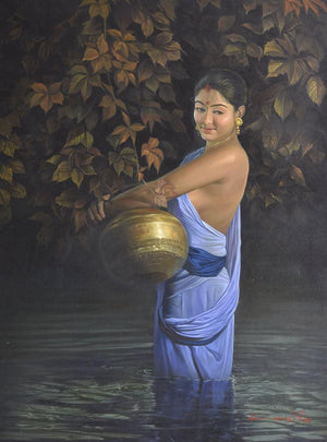Figurative oil painting titled 'Reflection', 48x36 inches, by artist Kamal Rao on Canvas