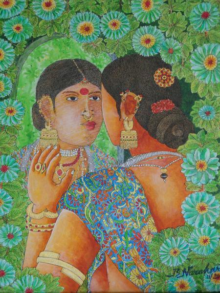 Figurative acrylic painting titled 'Reflection', 18x24 inches, by artist Bhawandla Narahari on Canvas