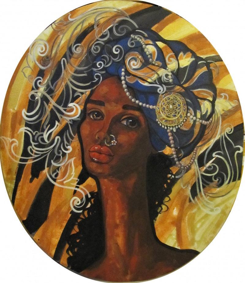 Figurative acrylic painting titled 'Reflection', 34x28 inches, by artist Suruchi Jamkar on Oval Canvas