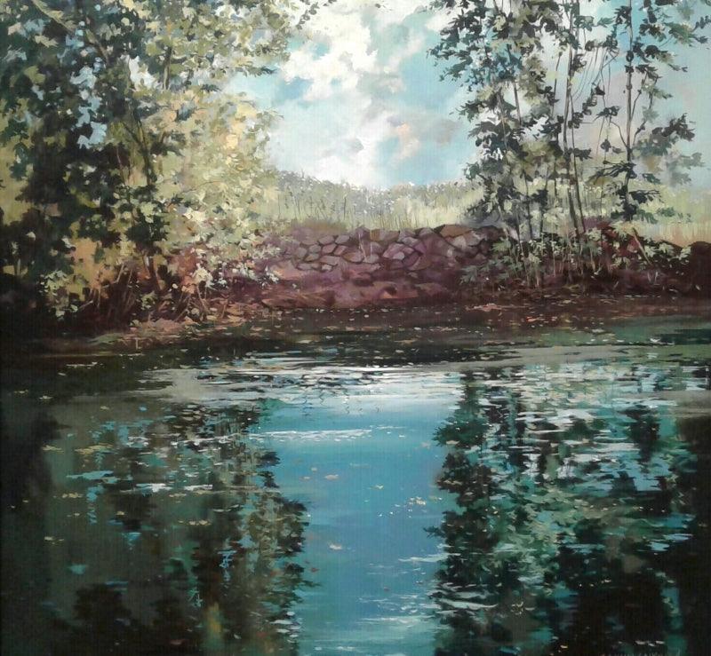 Landscape acrylic painting titled 'Reflection', 24x30 inches, by artist Sachin Gaikwad on Canvas