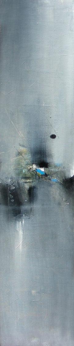 Reflection (Serene Horizon) by M Singh, Original Acrylic Abstract Painting on Canvas Board, Small Vertical Wall Art