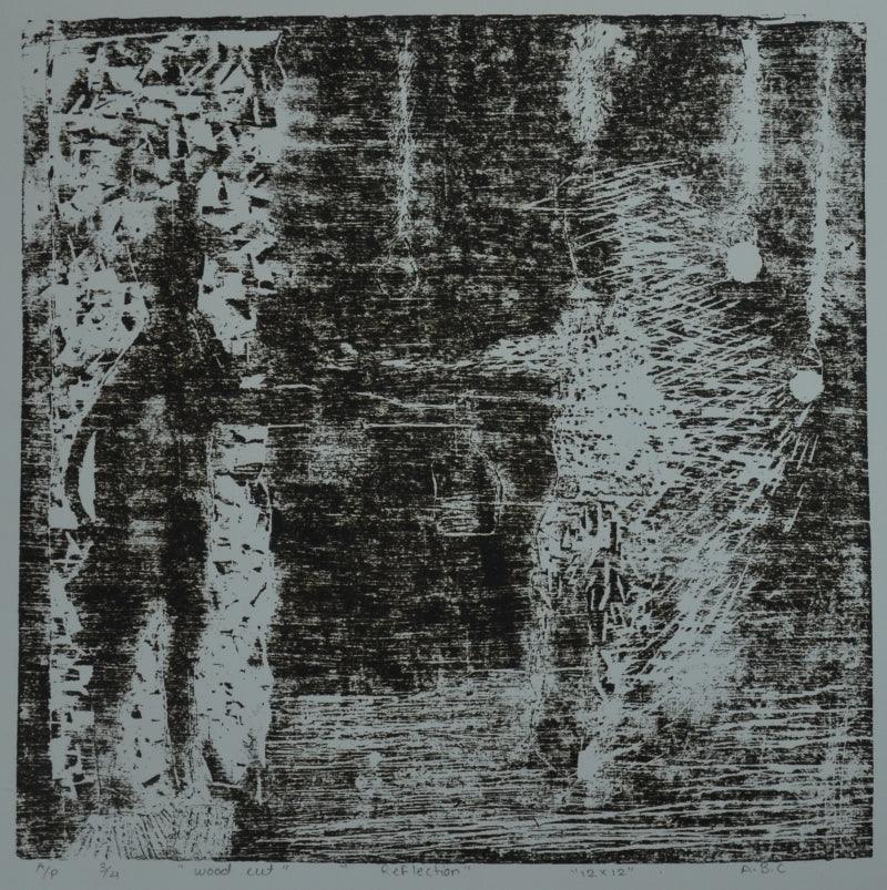 contemporary printmaking titled 'Reflection', 12x12 inches, by artist Sukraat Tiwari on Paper