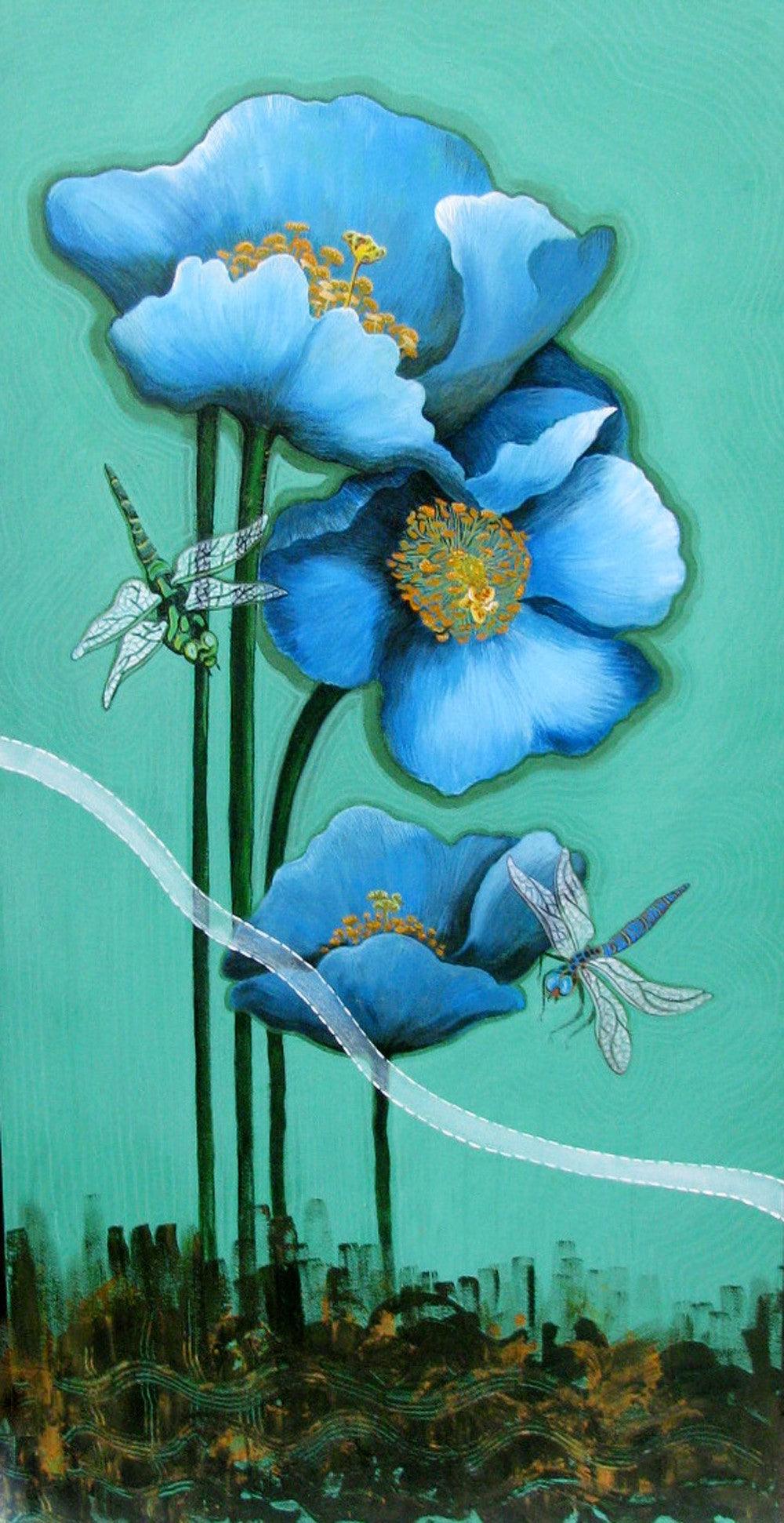 Nature acrylic painting titled 'Relation', 40x20 inches, by artist Shyamali Paul on Canvas