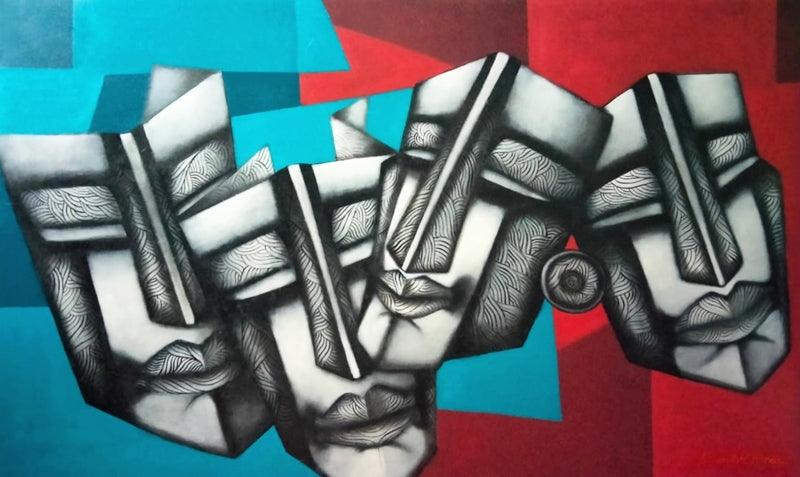 Figurative acrylic painting titled 'Relationship', 36x60 inches, by artist Samir Chanda on Canvas