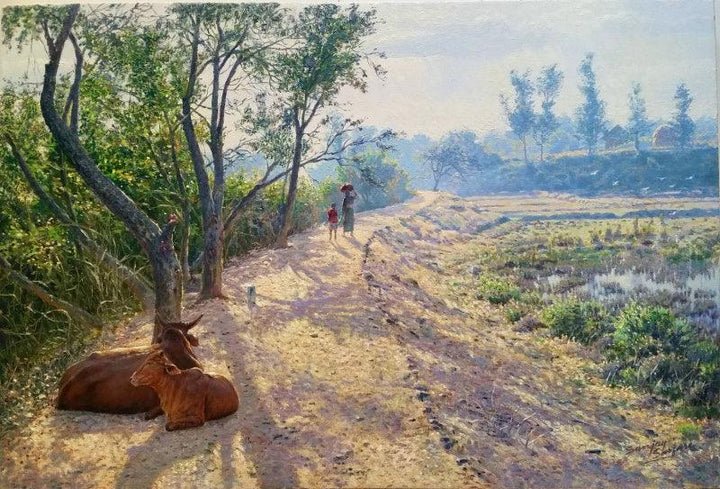 Relaxing Pathside Painting by Sanjay Sarfare | ArtZolo.com