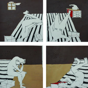Rest (Room to Think) by Rohan Koli, Original Mixed Media Contemporary Painting on Paper, Small Square Wall Art