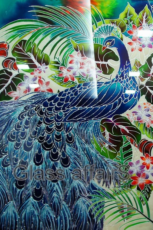 Reverse Painted Forest Peacock On Glass Glass Art by Shweta Vyas | ArtZolo.com