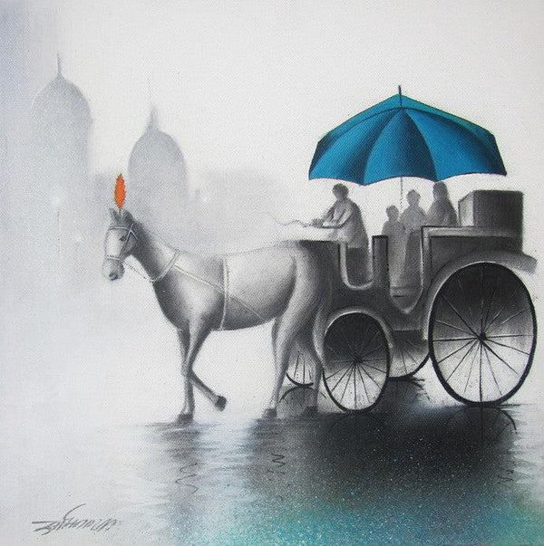 Rhythmic Monsoon Blue Painting by Somnath Bothe | ArtZolo.com