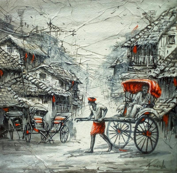 Rickshaw Puller In Kolkata 2 Painting by Ananda Das | ArtZolo.com
