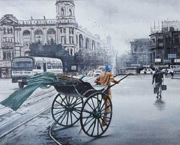 Rickshaw Puller In Kolkata Painting by Amlan Dutta | ArtZolo.com
