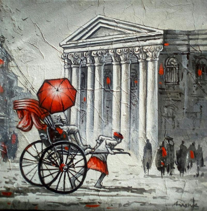 Rickshaw Puller In Kolkata Painting by Ananda Das | ArtZolo.com