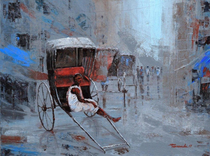 Rickshaw Puller In Kolkata Painting by Purnendu Mandal | ArtZolo.com