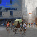 Cityscape acrylic painting titled 'Rickshaw Puller In Kolkata', 30x36 inches, by artist Purnendu Mandal on Canvas