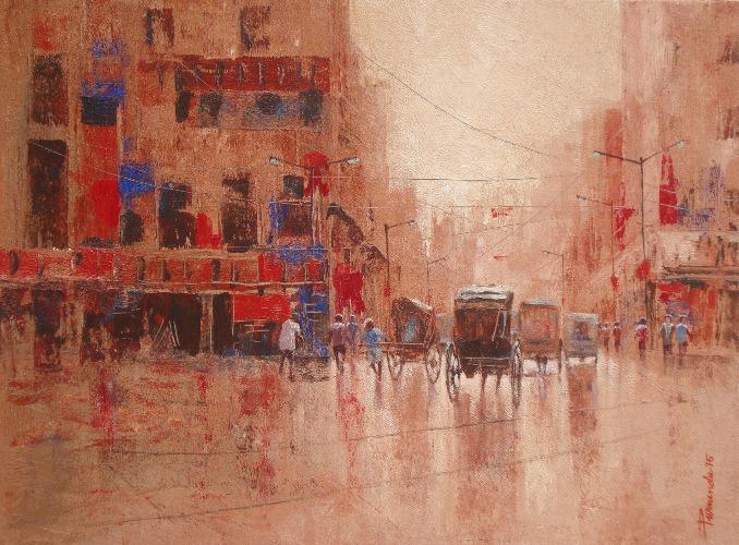 Rickshaw Puller In Kolkata I Painting by Purnendu Mandal | ArtZolo.com