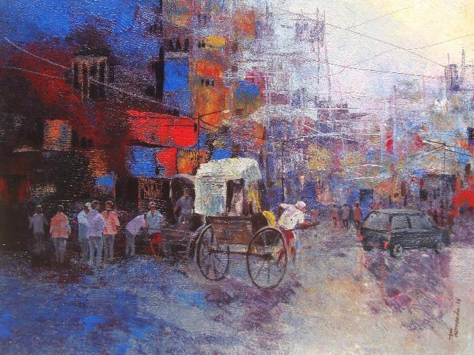 Rickshaw Puller In Kolkata Ii Painting by Purnendu Mandal | ArtZolo.com