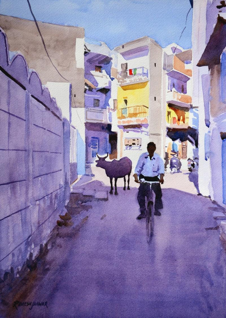 Riding Down The Bylanes Painting by Ramesh Jhawar | ArtZolo.com