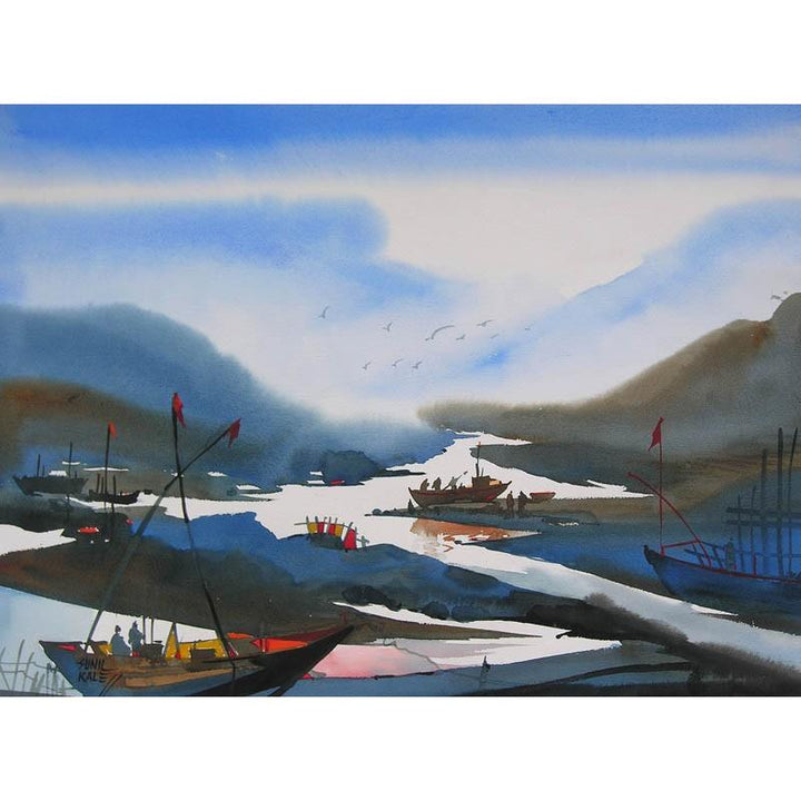 Riverscape 22 Painting by Sunil Kale | ArtZolo.com