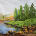 Landscape acrylic painting titled 'Riverside', 18x24 inches, by artist Chandrashekhar P Aher on Canvas Board