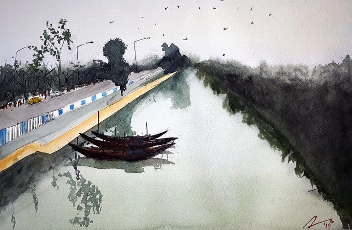 Road Side Canal At Kolkata Painting by Arunava Ray | ArtZolo.com