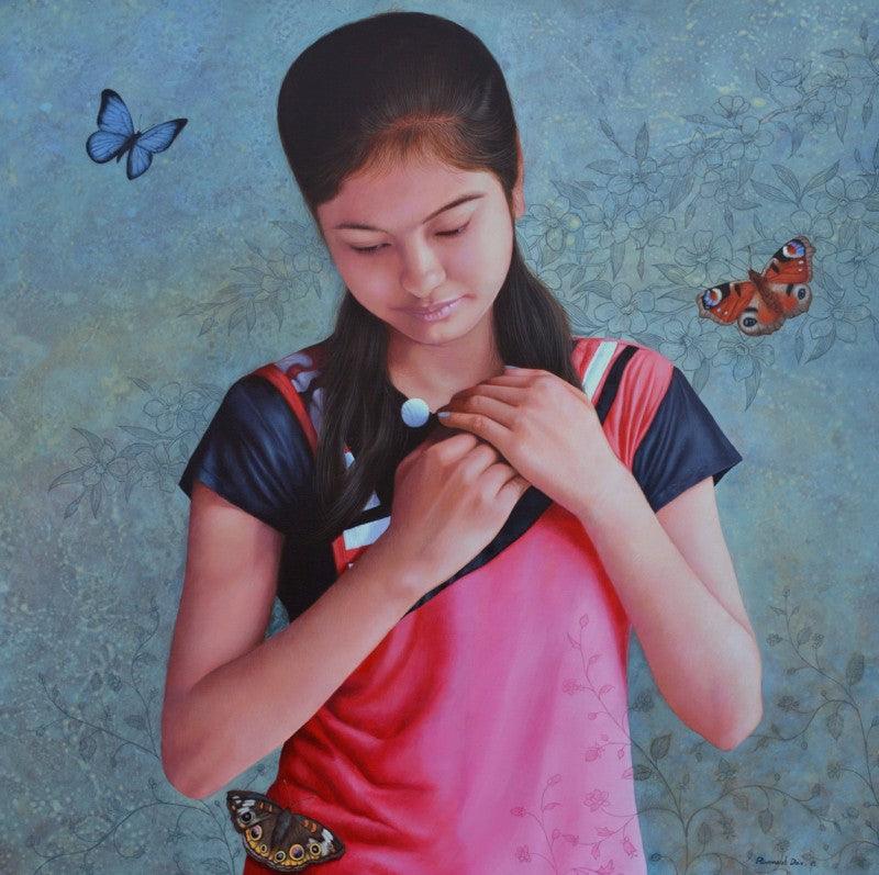 Figurative acrylic painting titled 'Romance', 30x30 inches, by artist Ramesh Das on Canvas