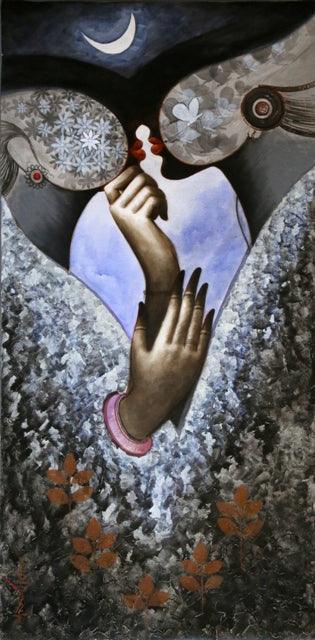 Romancing With The Moon Painting by Arabinda Samanta | ArtZolo.com