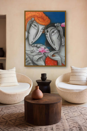Romantic Couple (Whispers of the Heart) by artist Ramesh Pachpande displayed in a Luxury gallery