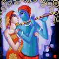 Religious acrylic painting titled 'Romantic Couple', 36x36 inches, by artist Sekhar Roy on Canvas