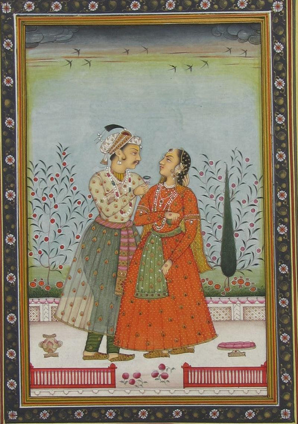 Romantic Mughal Pair Traditional Art by Unknown | ArtZolo.com