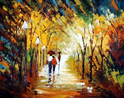 Romantic Walk In The Rain Painting by Ganesh Panda | ArtZolo.com