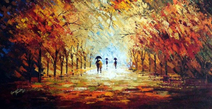 Romantic Walk In The Rain Ii Painting by Ganesh Panda | ArtZolo.com