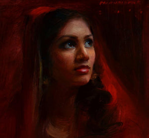 Figurative oil painting titled 'Rose', 12x14 inches, by artist Pramod Kurlekar on Canvas