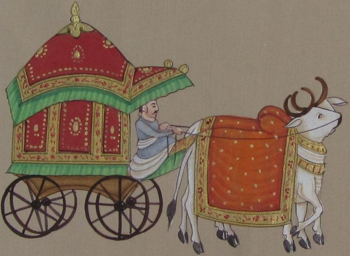 Royal Bull Cart Traditional Art by Unknown | ArtZolo.com