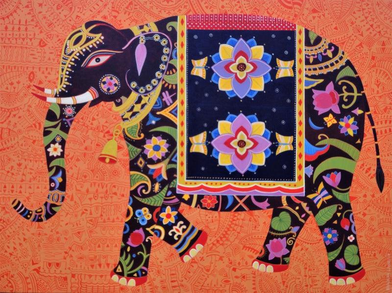 Animals acrylic painting titled 'Royal Elephant 1', 36x48 inches, by artist Bhaskar Lahiri on Canvas