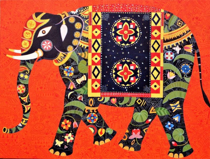 Royal Elephant 3 Painting by Bhaskar Lahiri | ArtZolo.com