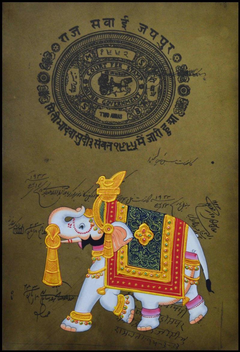 Animals miniature traditional art titled 'Royal Elephant', 12x9 inches, by artist Unknown on Paper