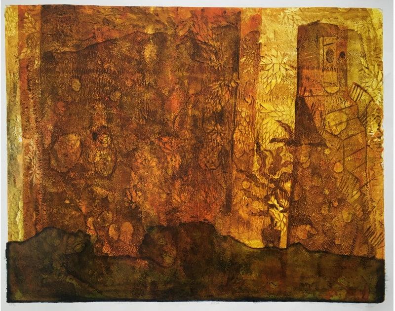 contemporary printmaking titled 'Ruins', 24x31 inches, by artist Sukraat Tiwari on Paper