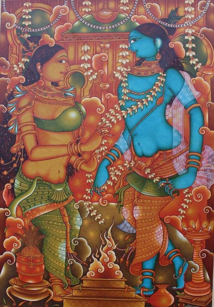 Rukmini Swayamvaram Painting by Manikandan Punnakkal | ArtZolo.com