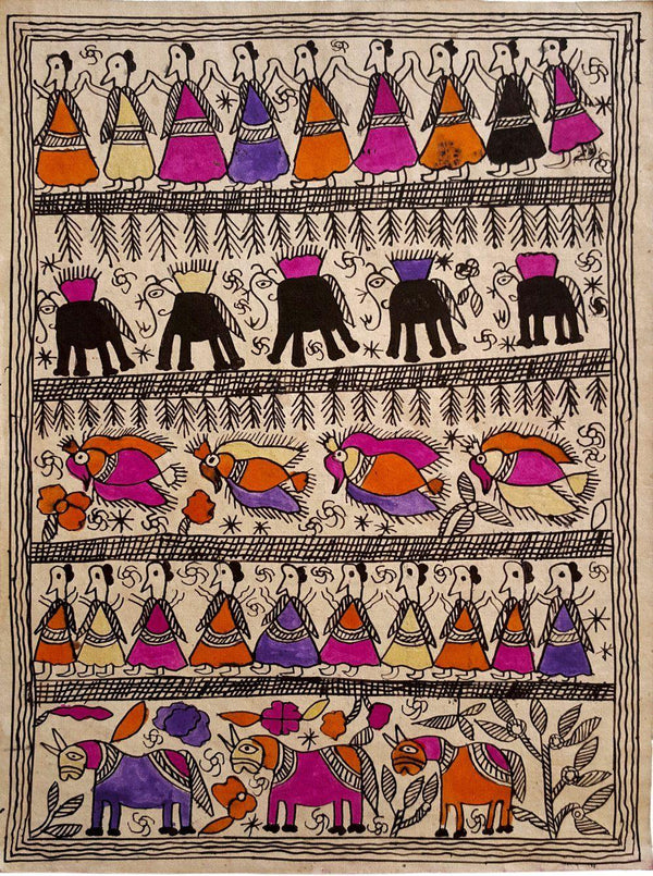 Running Free Madhubani Art Traditional Art by Yamuna Devi | ArtZolo.com