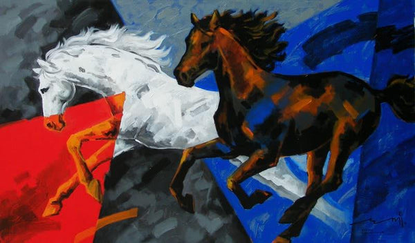 Running Horses 1 Painting by Devidas Dharmadhikari | ArtZolo.com