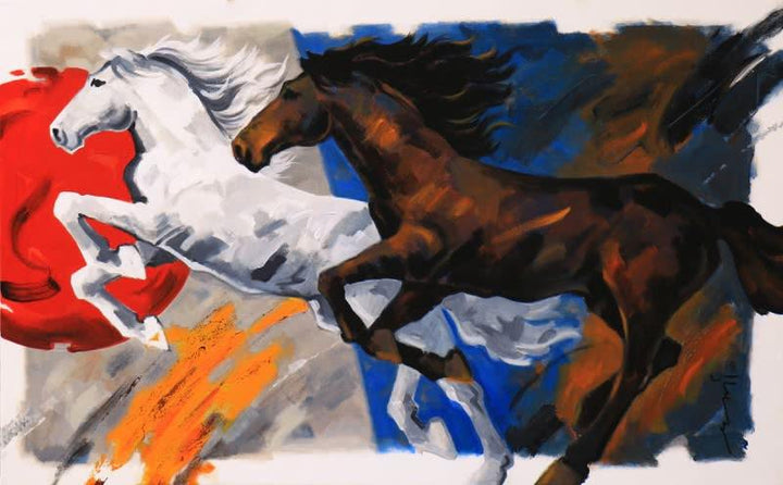 Running Horses 2 Painting by Devidas Dharmadhikari | ArtZolo.com