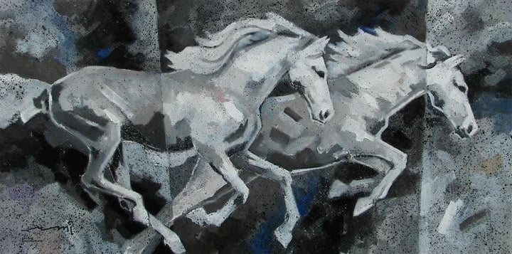 Running White Horses Painting by Devidas Dharmadhikari | ArtZolo.com