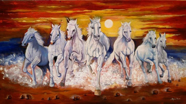 Running White Horses Painting by Arjun Das | ArtZolo.com