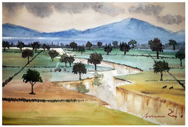 Rural Landscape Painting by Arunava Ray | ArtZolo.com