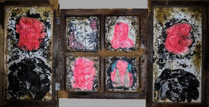 contemporary mixed media painting titled 'Rural Life Culture And Its Politics Seri', 32x62 inches, by artist Sagar Suresh Naik Mule on Wood