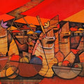 Figurative acrylic painting titled 'Rural Market', 30x60 inches, by artist Rahul Dangat on Canvas